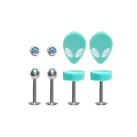 Multi-Pack Blue CZ Alien Labrets 4 Pack - 16 Gauge