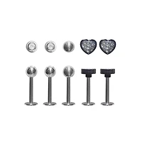 Multi-Pack CZ Black Heart Labret Lip Rings 5 Pack - 16 Gauge