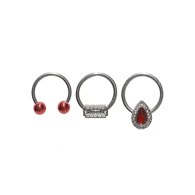Multi-Pack Red Razor Septum Rings 3 Pack - 16 Gauge