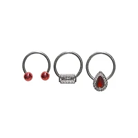 Multi-Pack Red Razor Septum Rings 3 Pack - 16 Gauge