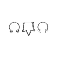 Multi-Pack Star Spike Horseshoe and Clicker Septum Rings 3 Pack - 16 Gauge