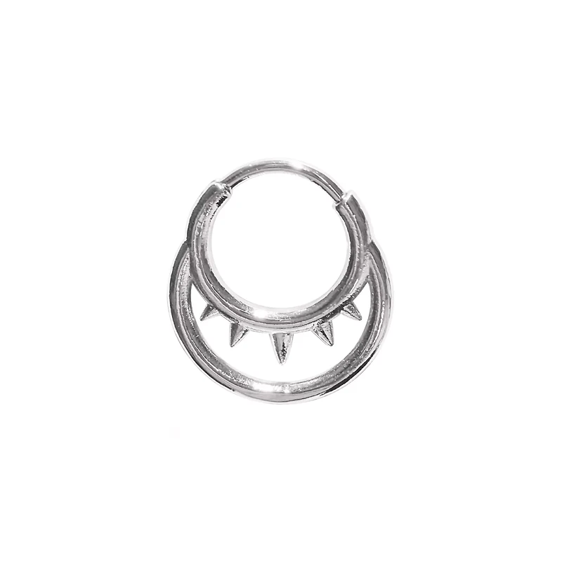 Spike Double Hoop Hinged Septum Ring - 16 Gauge