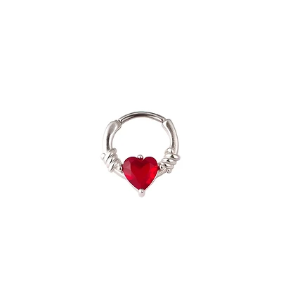 Red CZ Heart Barbed Wire Hinged Septum Ring - 16 Gauge