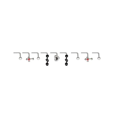 Multi-Pack Cross and Heart L-Bend Nose Rings 9 Pack - 20 Gauge