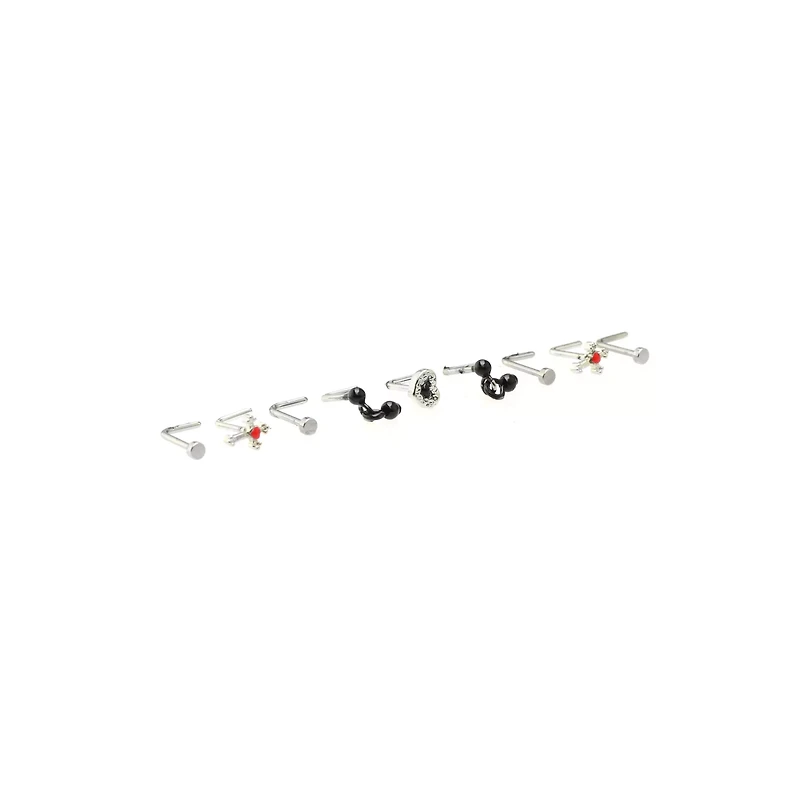 Multi-Pack Cross and Heart L-Bend Nose Rings 9 Pack - 20 Gauge
