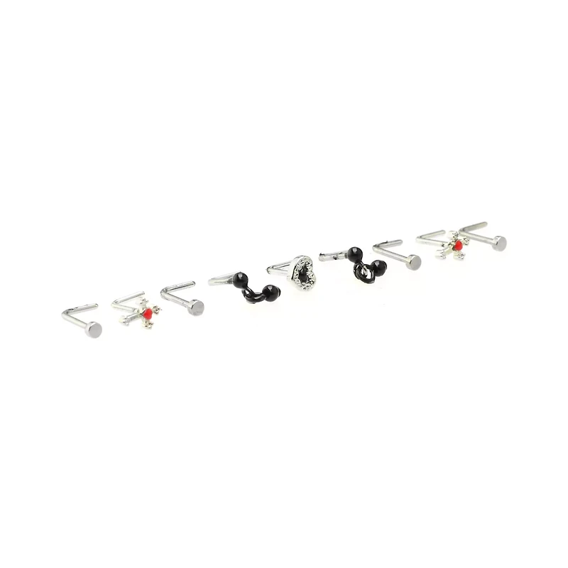 Multi-Pack Cross and Heart L-Bend Nose Rings 9 Pack - 20 Gauge