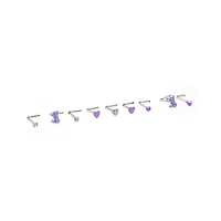 Multi-Pack Purple Bow and Heart L-Bend Nose Rings 9 Pack - 20 Gauge