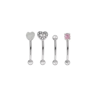 Multi-Pack Pink CZ Heart Curved Barbells 4 Pack - 16 Gauge