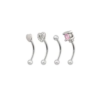 Multi-Pack Pink CZ Heart Curved Barbells 4 Pack - 16 Gauge