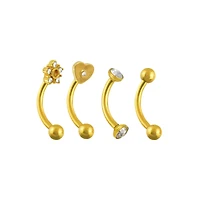 Multi-Pack CZ Heart Flower Gold-Tone Curved Barbells 4 Pack - 16 Gauge