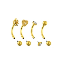 Multi-Pack CZ Heart Flower Gold-Tone Curved Barbells 4 Pack - 16 Gauge