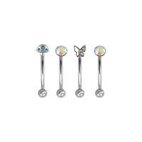 Multi-Pack Iridescent CZ Fairycore Silver-Tone Curved Barbells 4 Pack - 16 Gauge