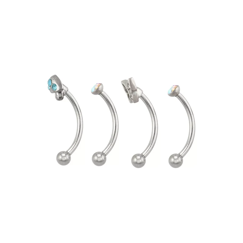 Multi-Pack Iridescent CZ Fairycore Silver-Tone Curved Barbells 4 Pack - 16 Gauge