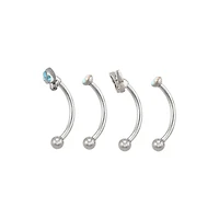 Multi-Pack Iridescent CZ Fairycore Silver-Tone Curved Barbells 4 Pack - 16 Gauge