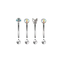 Multi-Pack Iridescent CZ Fairycore Silver-Tone Curved Barbells 4 Pack - 16 Gauge