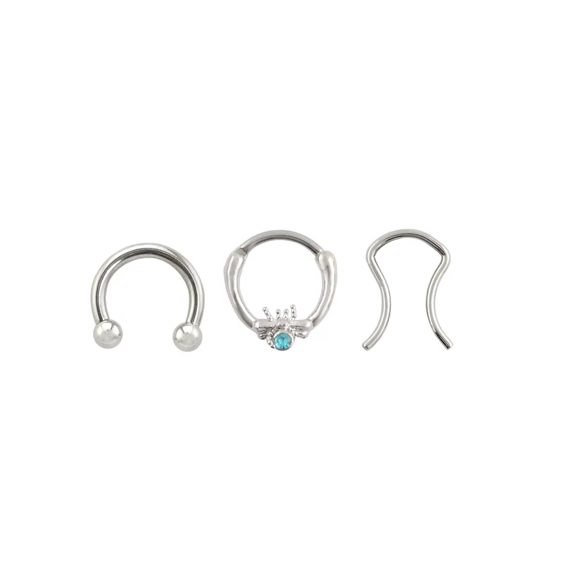 Multi-Pack CZ Blue Gem Horseshoe and Retainer 3 Pack - 16 Gauge