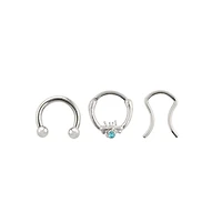 Multi-Pack CZ Blue Gem Horseshoe and Retainer 3 Pack - 16 Gauge
