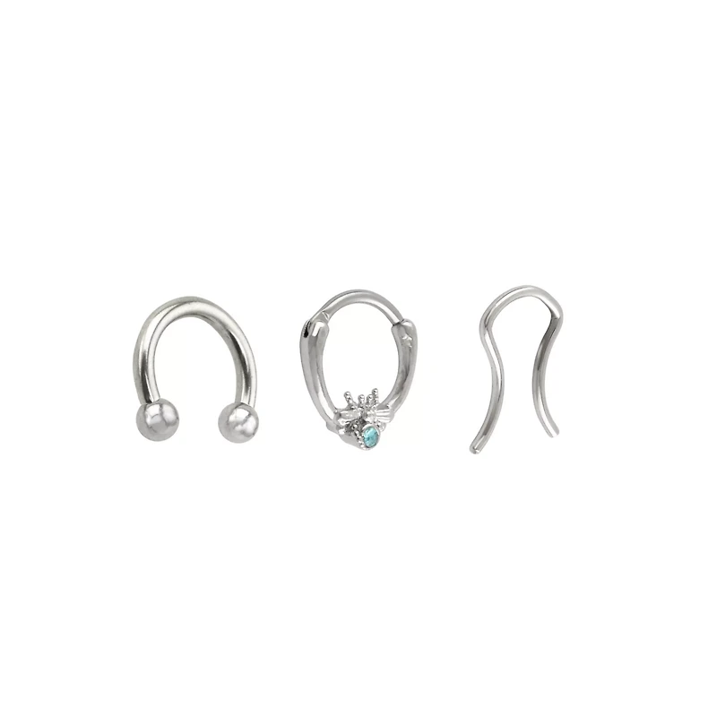 Multi-Pack CZ Blue Gem Horseshoe and Retainer 3 Pack - 16 Gauge