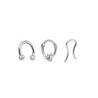 Multi-Pack CZ Blue Gem Horseshoe and Retainer 3 Pack - 16 Gauge