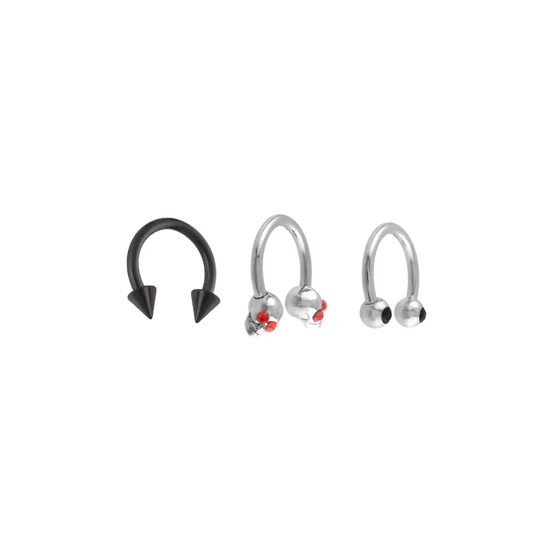 Multi-Pack CZ Red-Eyed Skulls Septum Horseshoe Rings 3 Pack - 16 Gauge
