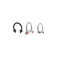 Multi-Pack CZ Red-Eyed Skulls Septum Horseshoe Rings 3 Pack - 16 Gauge