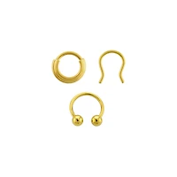 Multi-Pack CZ Gold Plated Chain Hinge Retainer Horseshoe Septum Rings 3 Pack - 16 Gauge