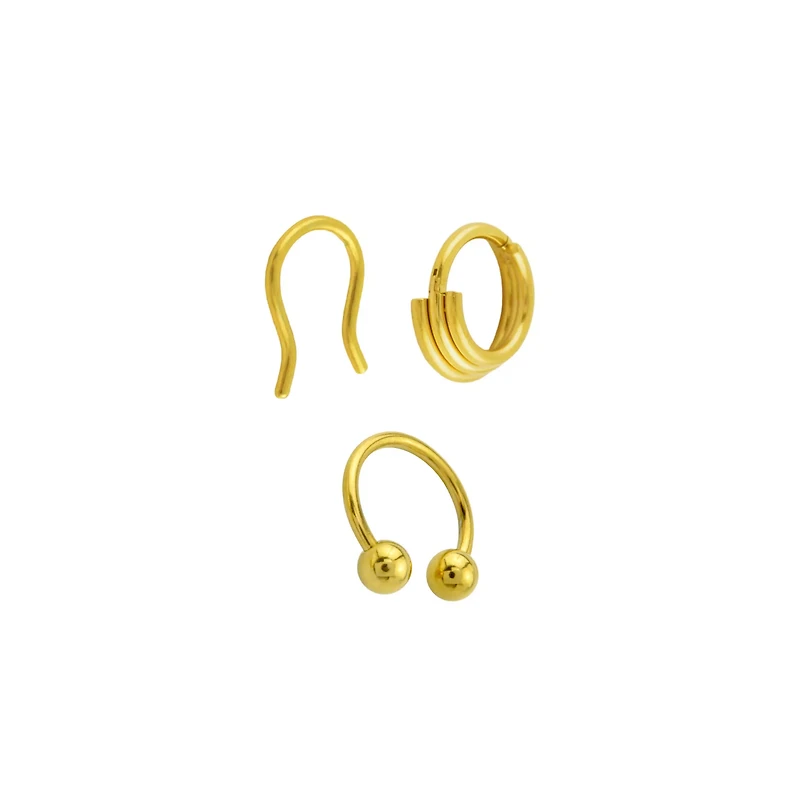 Multi-Pack CZ Gold Plated Chain Hinge Retainer Horseshoe Septum Rings 3 Pack - 16 Gauge