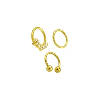 Multi-Pack CZ Gold Plated Hinged Horseshoe Septum Rings 3 Pack - 16 Gauge