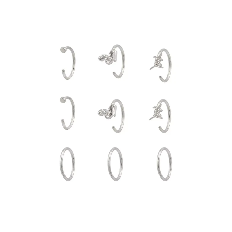Multi-Pack CZ Snake Barbed Wire Hoop Nose Rings 9 Pack - 20 Gauge