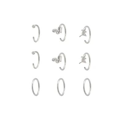 Multi-Pack CZ Snake Barbed Wire Hoop Nose Rings 9 Pack - 20 Gauge