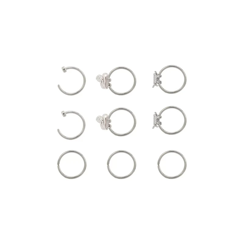 Multi-Pack CZ Snake Barbed Wire Hoop Nose Rings 9 Pack - 20 Gauge