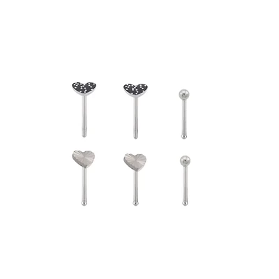 Multi-Pack Black Onyx Heart Nose Pins 6 Pack - 18 Gauge