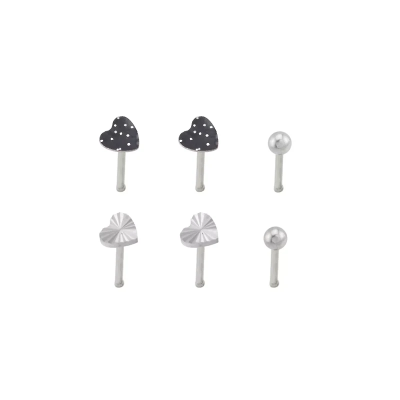 Multi-Pack Black Onyx Heart Nose Pins 6 Pack - 18 Gauge