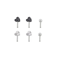 Multi-Pack Black Onyx Heart Nose Pins 6 Pack - 18 Gauge