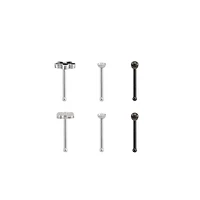 Multi-Pack CZ Black Onyx Flower Nose Pins 6 Pack - 20 Gauge