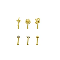 Multi-Pack CZ Gold-Toned Mushroom Nose Pins 6 Pack - 18 Gauge
