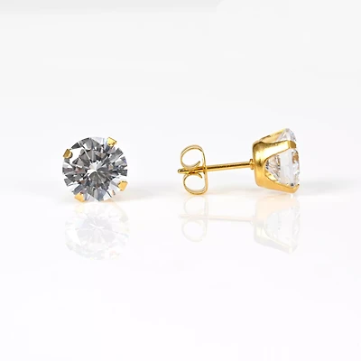 CZ Round Gold Plated Stud Earrings - 20 Gauge