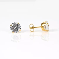 CZ Round Gold Plated Stud Earrings - 20 Gauge