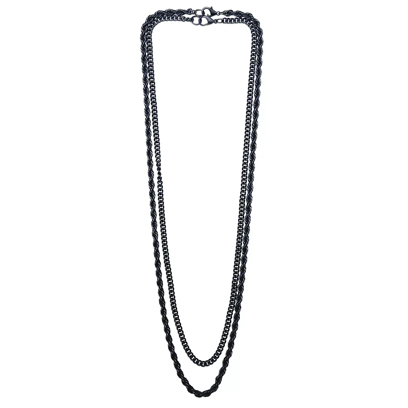 Multi-Pack Black Curb and Rope Chain Necklaces - 2 Pack
