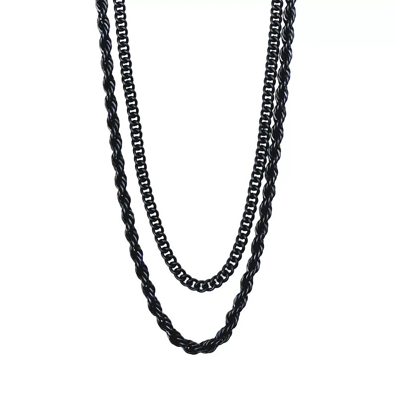 Multi-Pack Black Curb and Rope Chain Necklaces - 2 Pack