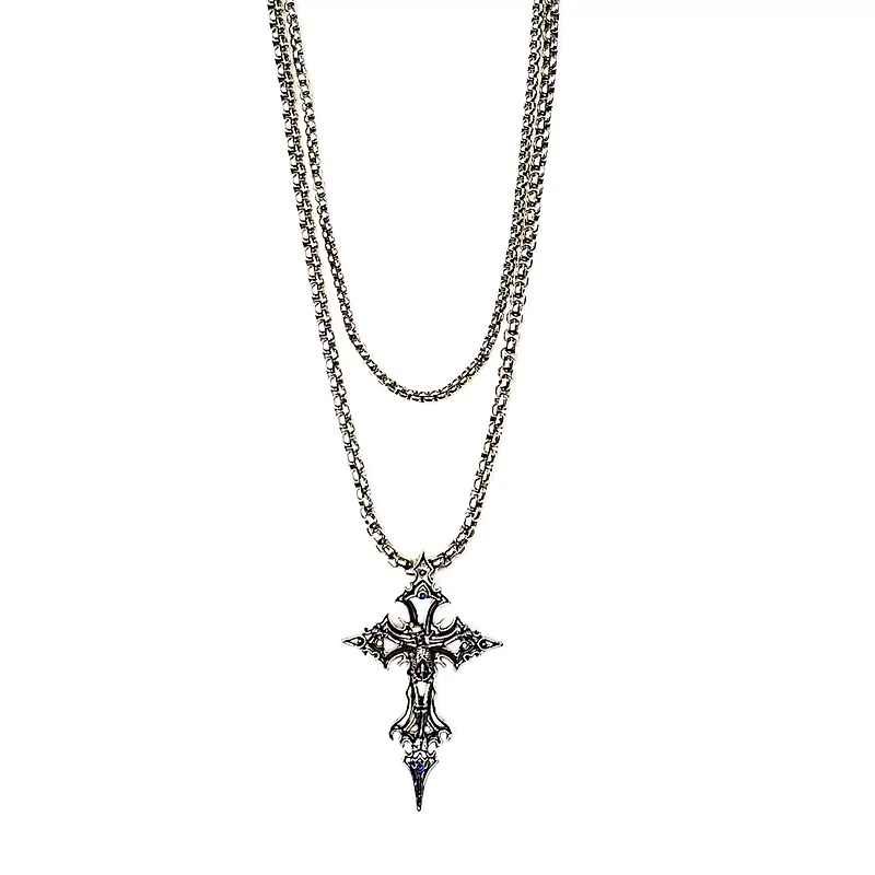 Multi-Pack Aurora Borealis-Effect Skeleton Gothic Cross Chain Necklaces - 2 Pack