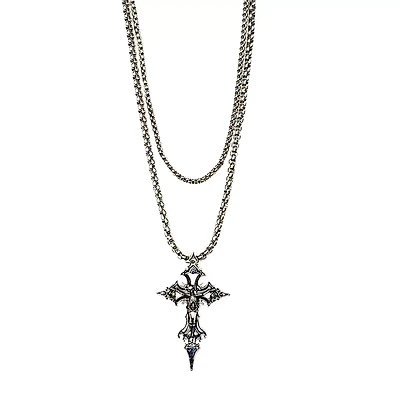 Multi-Pack Aurora Borealis-Effect Skeleton Gothic Cross Chain Necklaces - 2 Pack