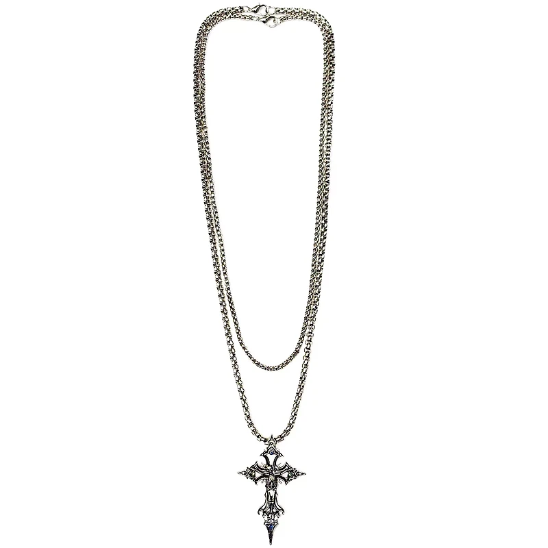 Multi-Pack Aurora Borealis-Effect Skeleton Gothic Cross Chain Necklaces - 2 Pack