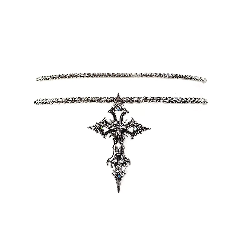 Multi-Pack Aurora Borealis-Effect Skeleton Gothic Cross Chain Necklaces - 2 Pack