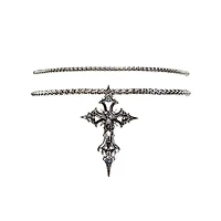 Multi-Pack Aurora Borealis-Effect Skeleton Gothic Cross Chain Necklaces - 2 Pack