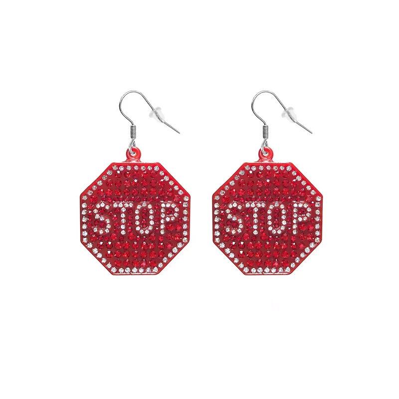 Rhinestone Stop Sign Dangle Earrings