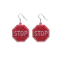 Rhinestone Stop Sign Dangle Earrings