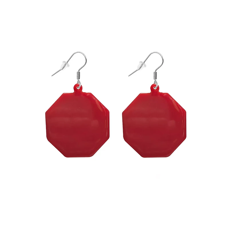 Rhinestone Stop Sign Dangle Earrings