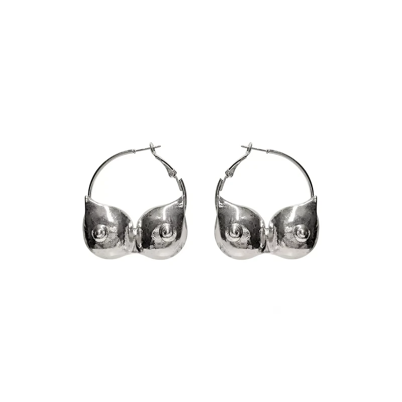 Silver-Tone Boob Hoop Earrings
