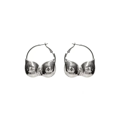 Silver-Tone Boob Hoop Earrings